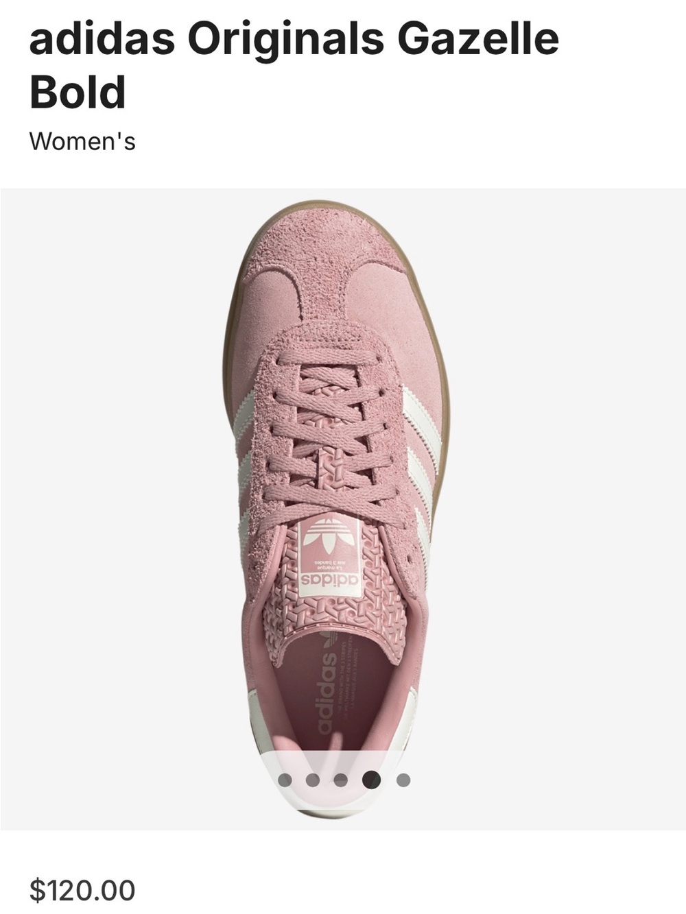 adidas Gazelle Bold Women's Suede Sneaker - Pink & White 6.5 fits more like 7.5